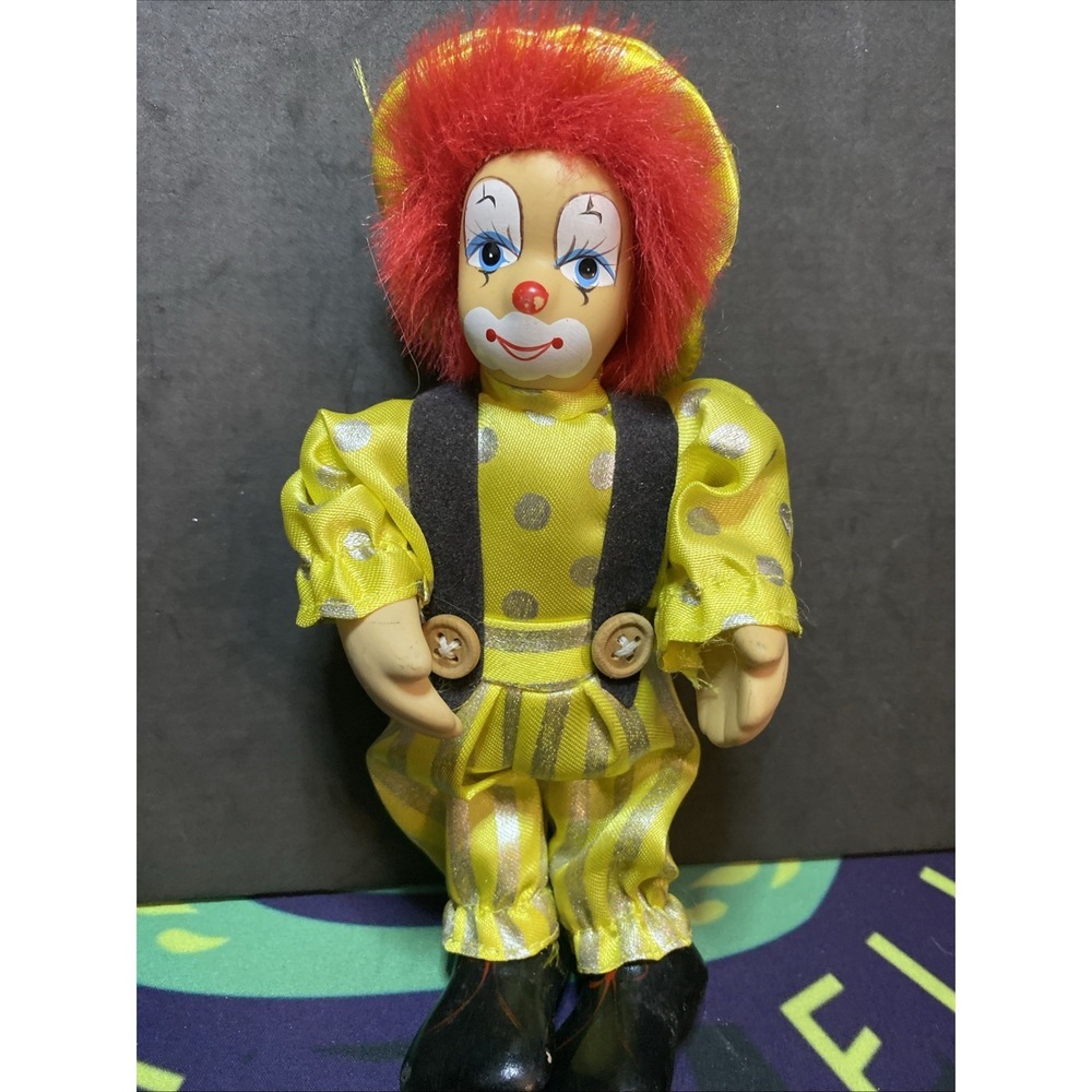 K's Collection Vintage Yellow Satin Clown Doll Figurine 7" D1